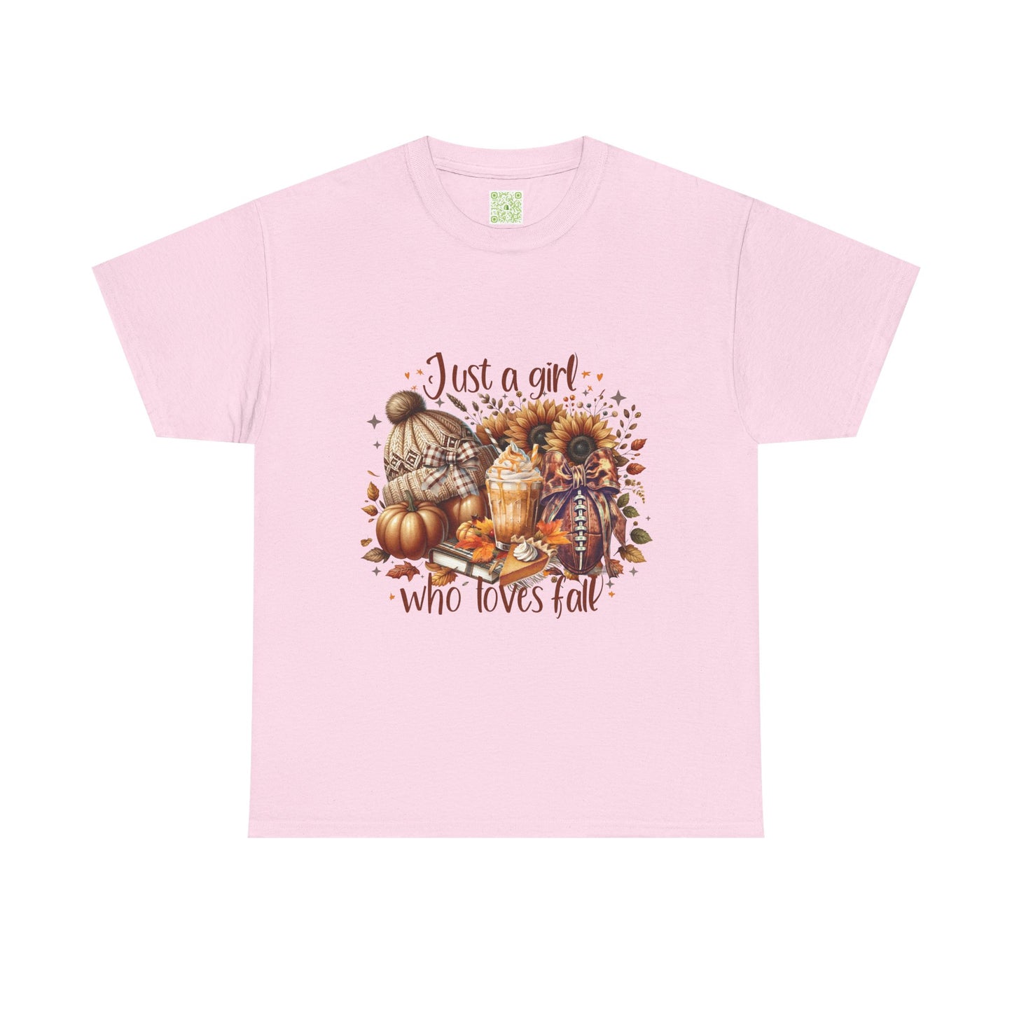 Fall-themed unisex tee featuring 'Just a Girl Who Loves Fall' design, perfect for autumn wear.