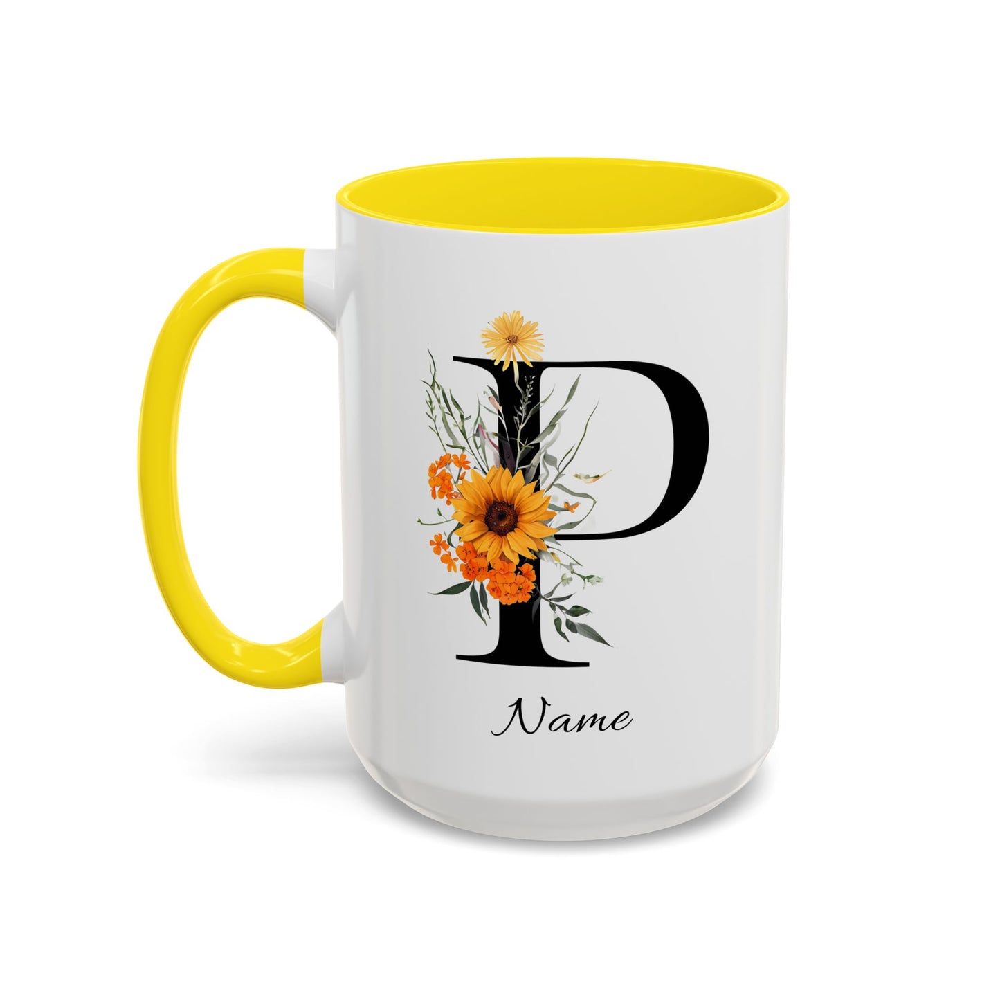 Personalized Floral Monogram - Letter P - Elegant Accent Coffee Mug – Personalized Mothers Day Gift