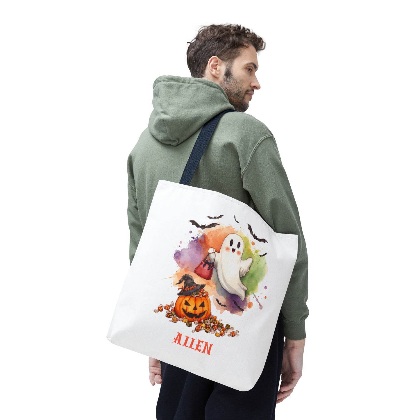 Custom Kids Halloween Trick or Treat Bag – Personalized Ghost & Pumpkin Candy Tote Sack – Children’s Halloween Gift, Reusable Candy Bag