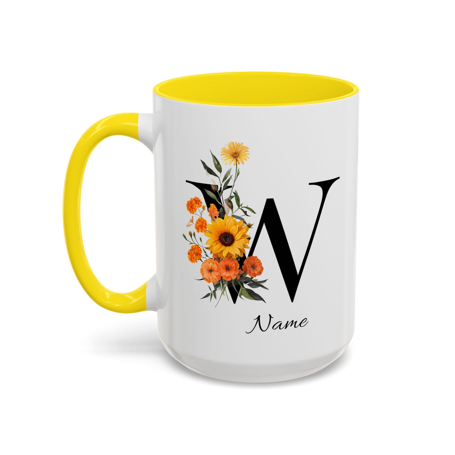 Personalized Floral Monogram - Letter W - Elegant Accent Coffee Mug – Personalized Mothers Day Gift