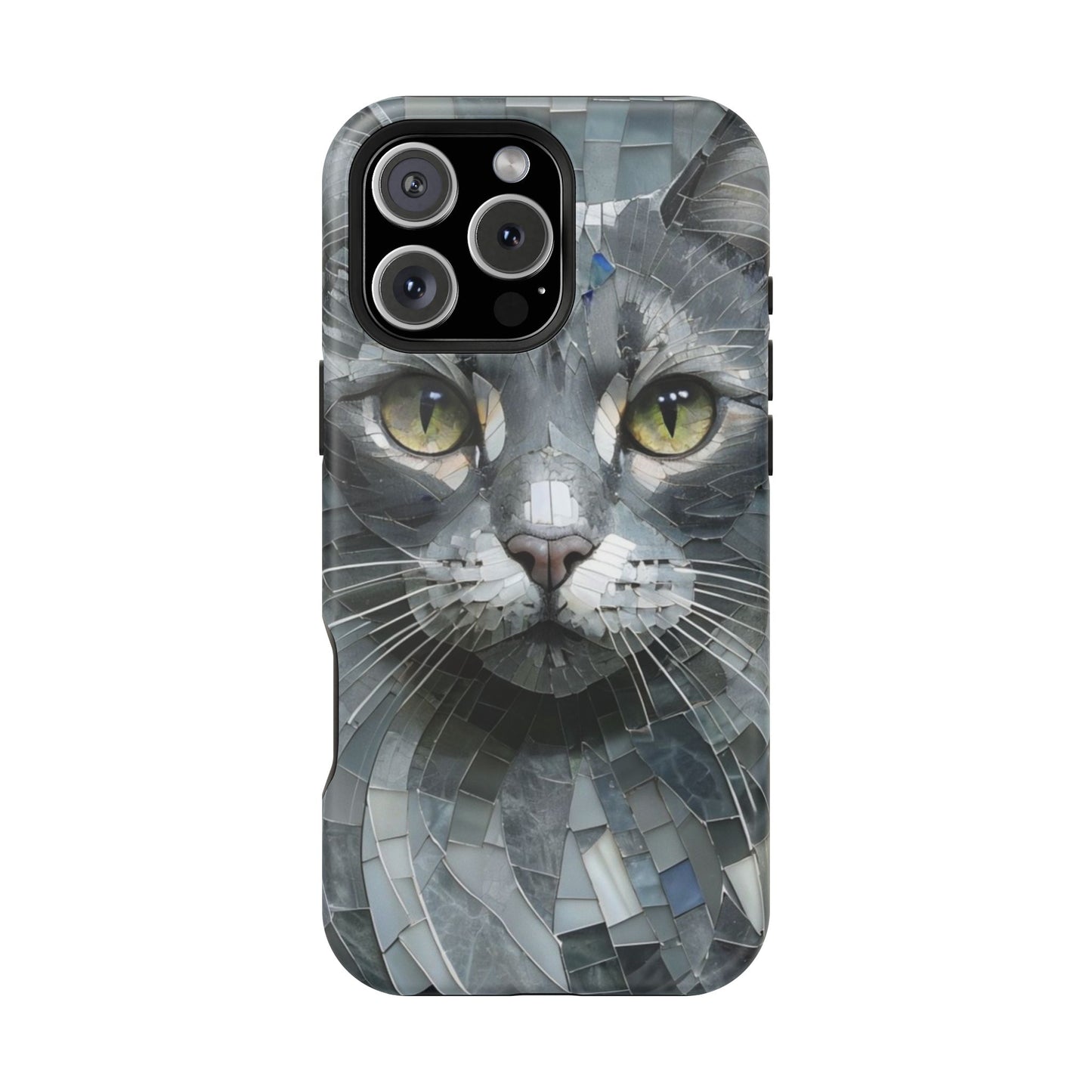 Stylish Cat Mosaic Magnetic iPhone Case, Black Cat Phone Case, Cute Cat Phone Case, Shockproof Case, Cat iPhone Case