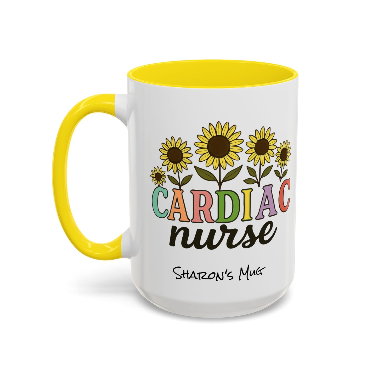 Cardiac Nurse Sunflower Accent Coffee Mug, CVICU Nurse Mug, Cardiac Nursing Grad Gift, Cardiac ICU Nurse, Cardiology RN NP