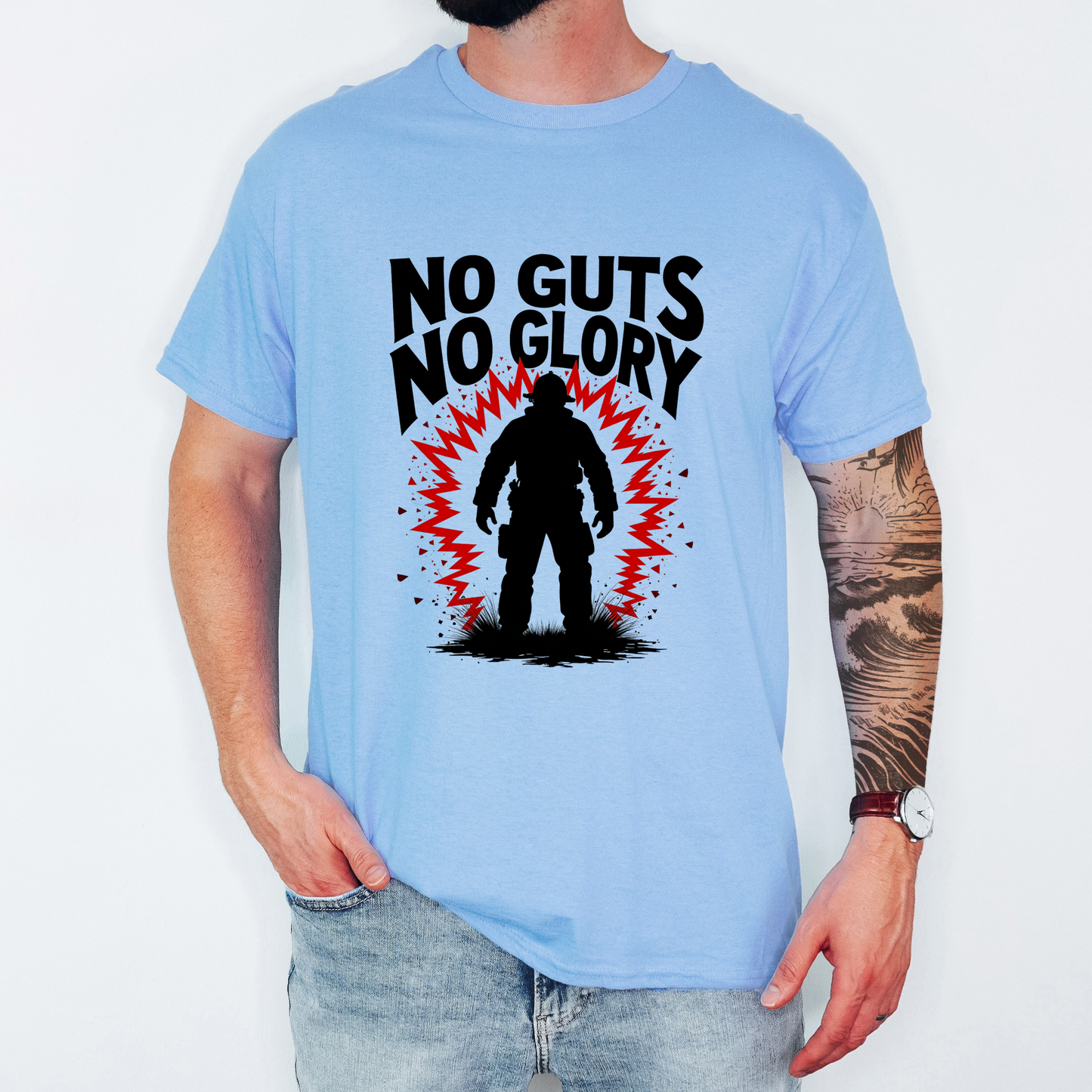 Firefighting "No Guts No Glory" Tee, Motivational Shirt, Fitness Tee, Firefighter Gift, Fireman T-shirt, Bold Graphic