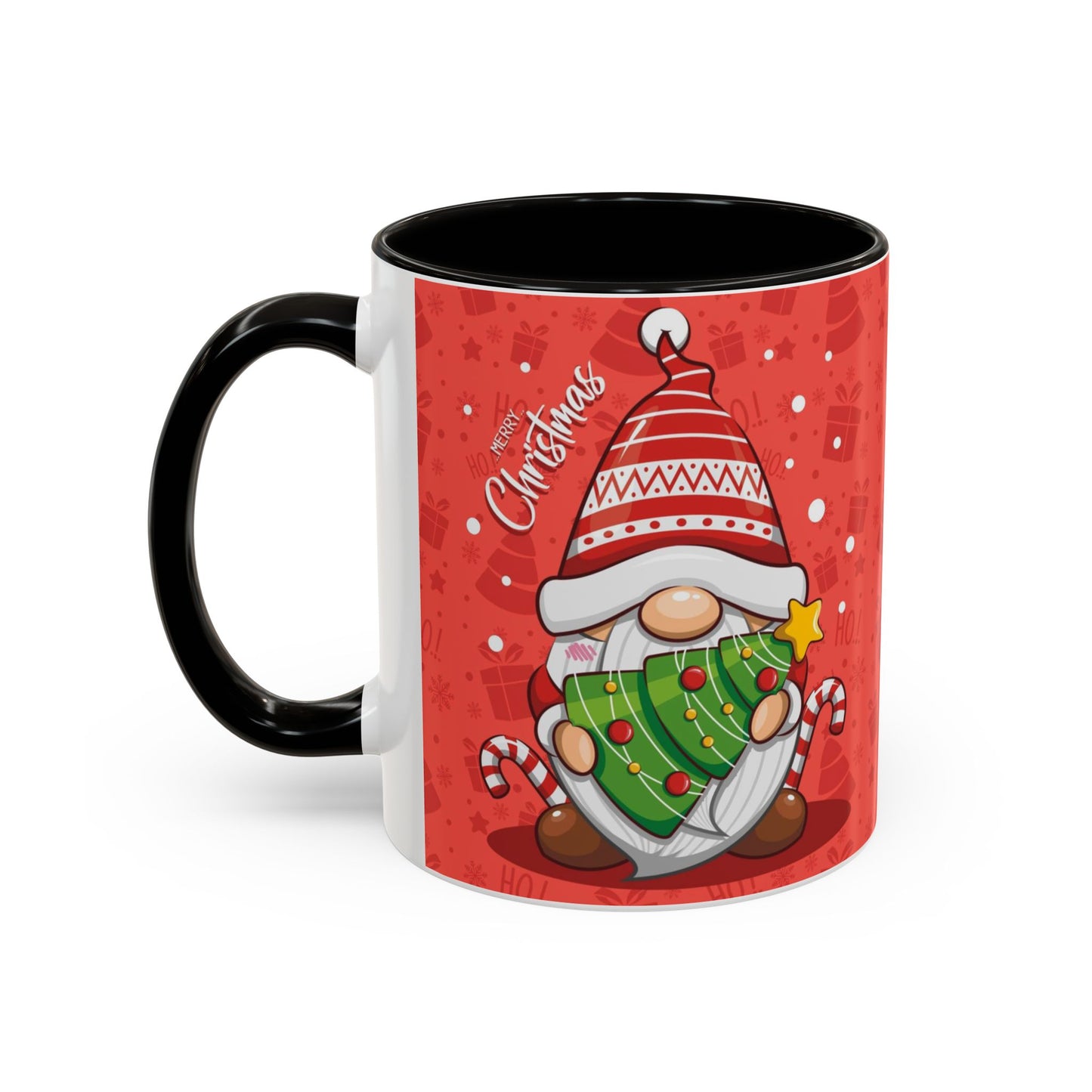 Christmas Tree Gnome, Red Christmas Gnome Mug with Tree and Candy Canes, Festive Holiday Coffee Cup, Cute Gnome Lover Gift, Winter Cocoa Mug, Christmas Kitchen Decor
