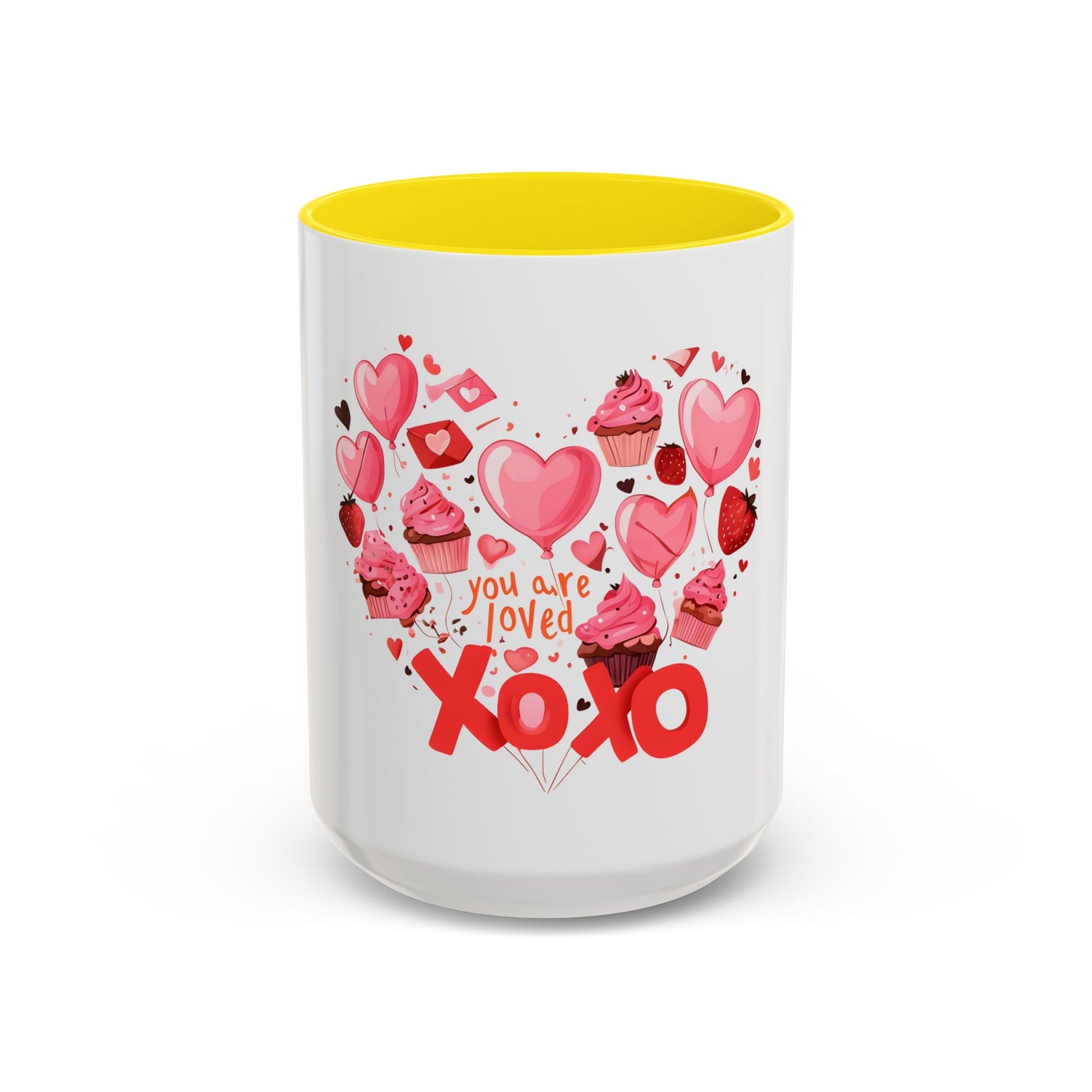 Valentine's Day Accent Coffee Mug, Cute Love Mug, Gift for Her, Heart Design, XOXO Mug for Couples, Romantic Coffee Cup