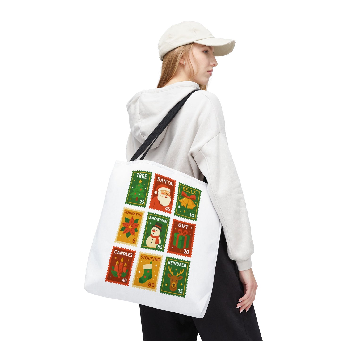 Festive Holiday Stamp Tote Bag, Xmas Gift Bag, Holiday Tote Bag, Custom Christmas Bag, Party Favor Gift Bag, Unique Gift Bag