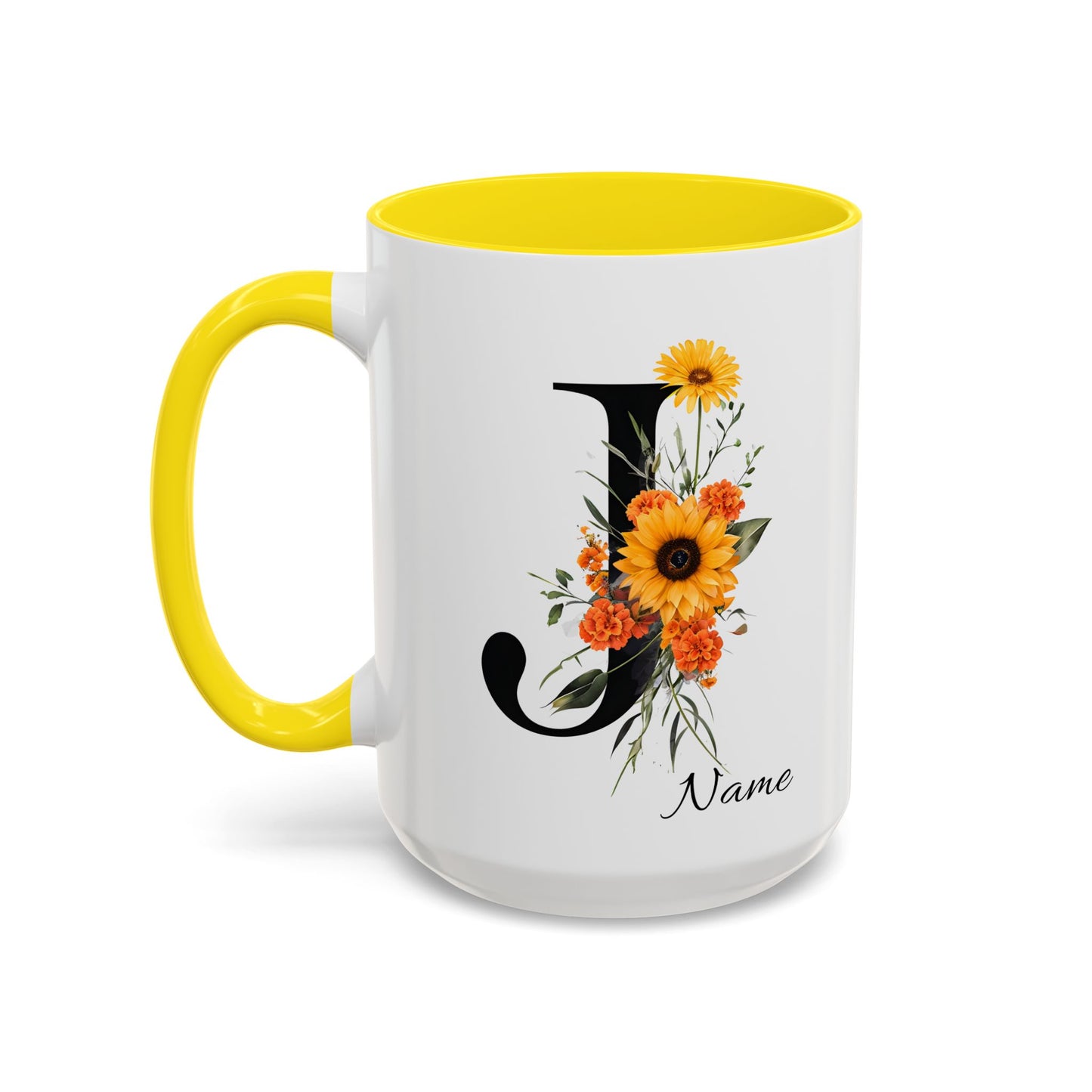 Personalized Floral Monogram - Letter J - Elegant Accent Coffee Mug – Personalized Mothers Day Gift