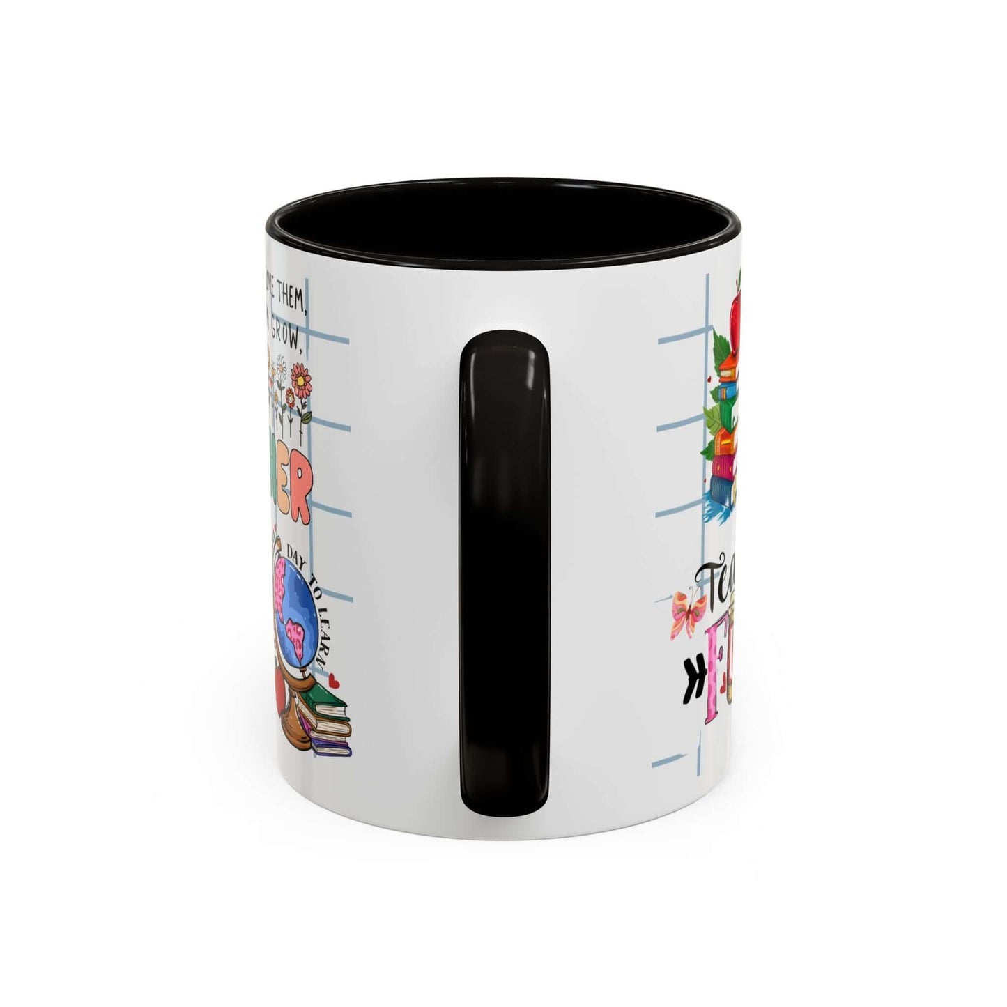 Colorful Teacher Appreciation Coffee Mug featuring inspiring quotes and illustrations, perfect gift for educators.