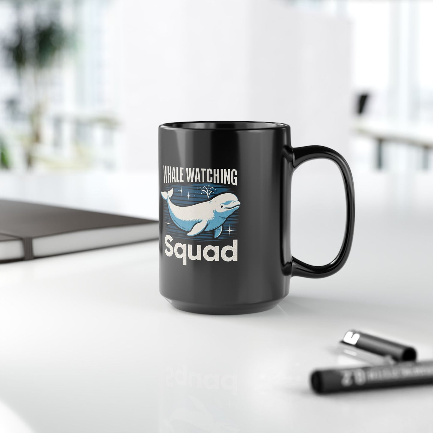Whale Squad Black Mug, Personalized Whale Watching, Whale Mug, Ocean Lovers Gift, Nantucket Whales, Alaskan Cruise
