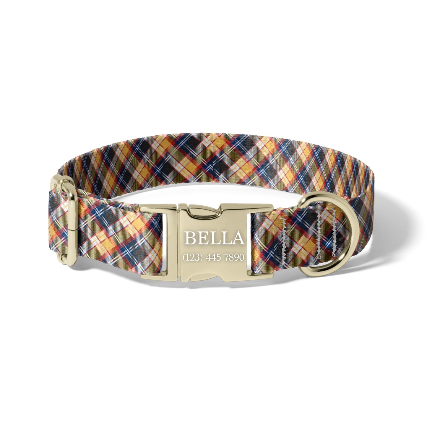 Personalized Plaid Dog Collar Custom Name Adjustable Quick Release Durable Pet Collar sunny plaid RET-609-05