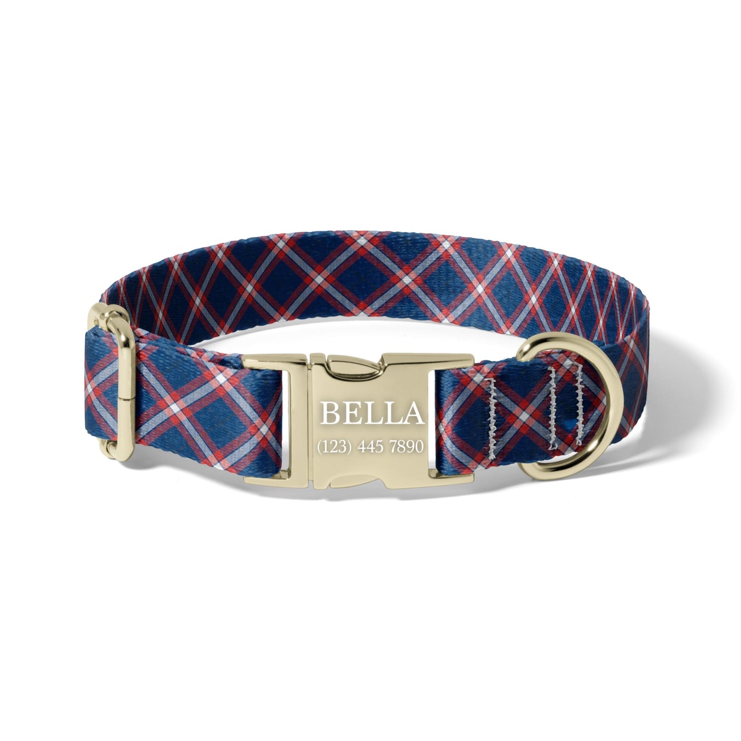 Personalized Plaid Dog Collar Custom Name Adjustable Quick Release Durable Pet Collar preppy plaid RET-609-04
