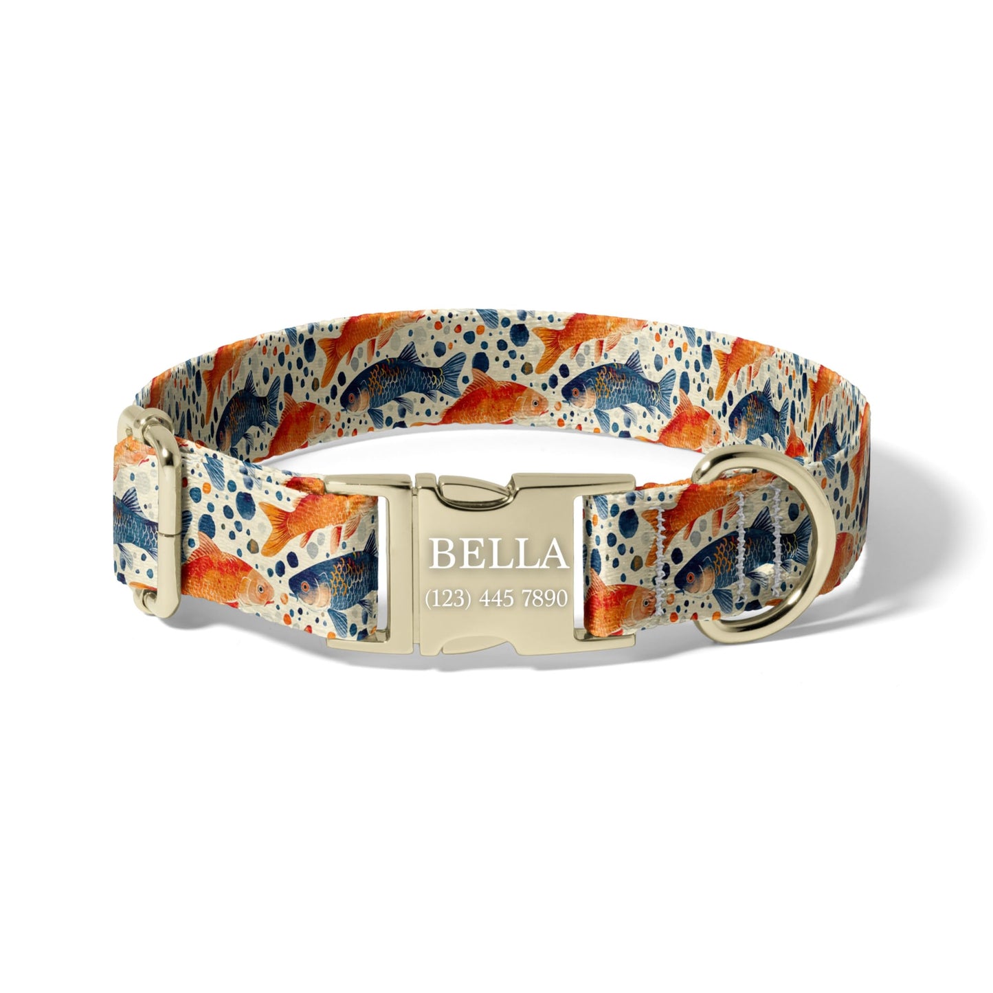 Bright Goldfish Personalized Dog Collar, Adjustable Coastal Fish Print Pet Collar RET-617-05