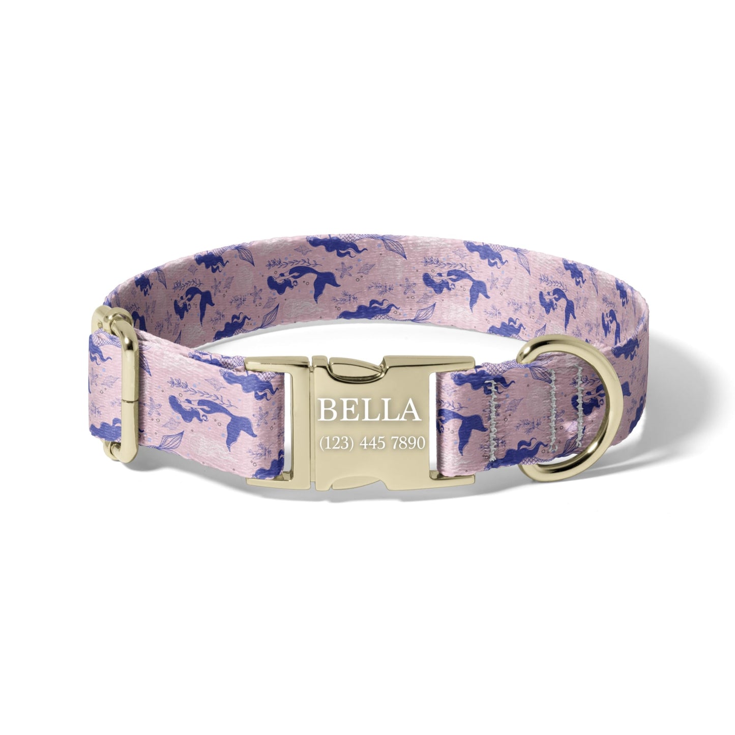 Pastel Mermaid Personalized Dog Collar with Engraved Buckle and Adjustable Quick Release Fit RET-620-01