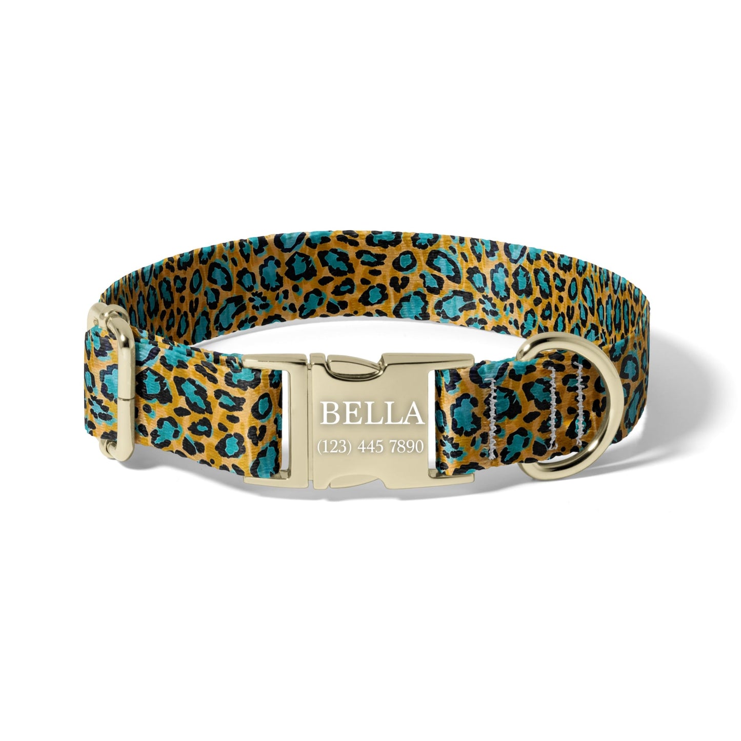 Teal Leopard Dog Collar – Personalized Vibrant Animal Print Collar RET-606-06