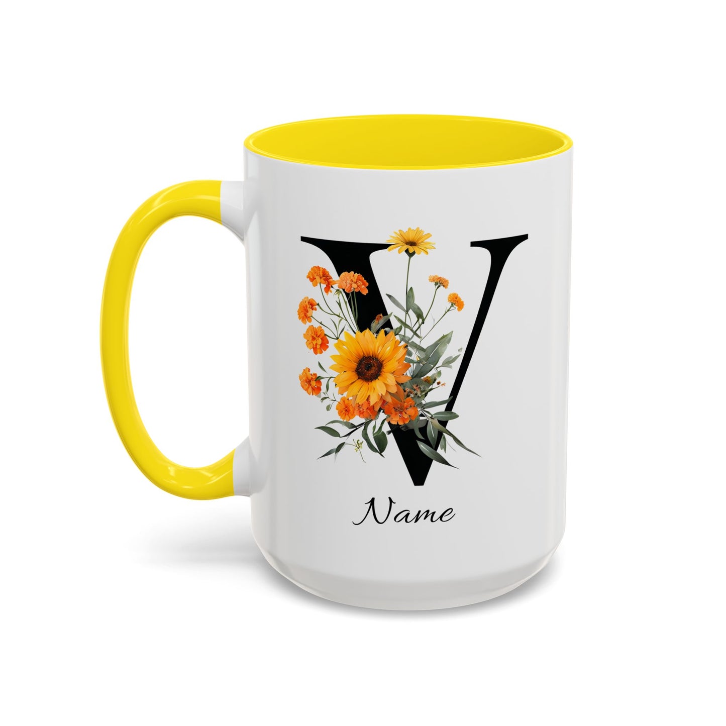 Personalized Floral Monogram - Letter V - Elegant Accent Coffee Mug – Personalized Mothers Day Gift