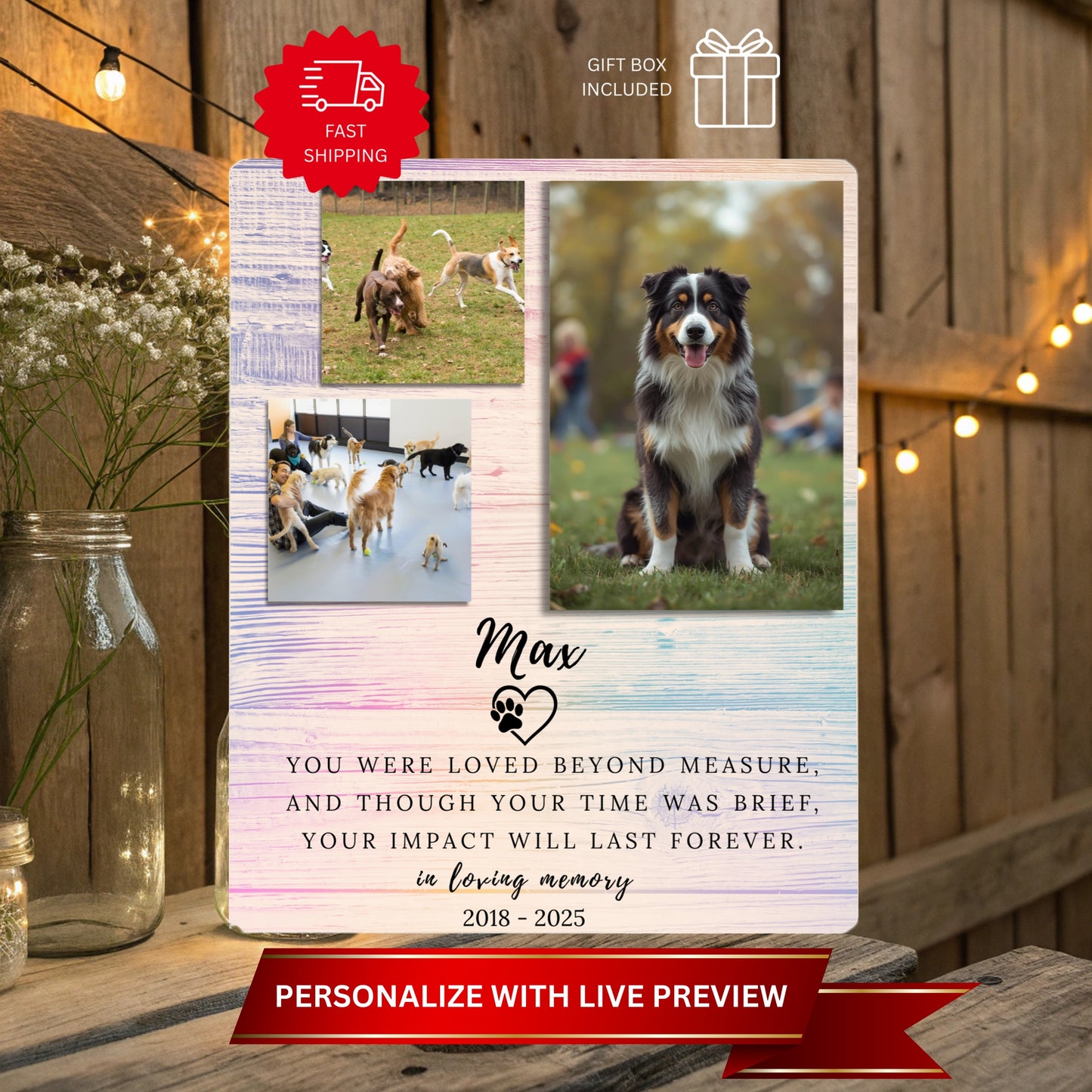 Personalized Dog Memorial Picture Frame: Pet Memorial Gifts, Custom Pet Loss Keepsake, Pet Sympathy Plaque, Pet Remembrance, Pet Bereavement