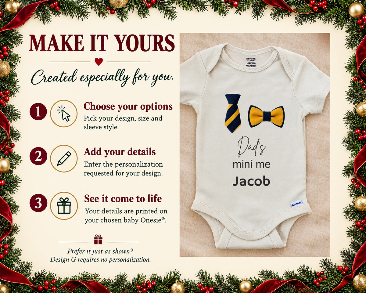 Dad's Mini Me personalized baby bodysuit with striped necktie and bow tie, photo 2 of 6