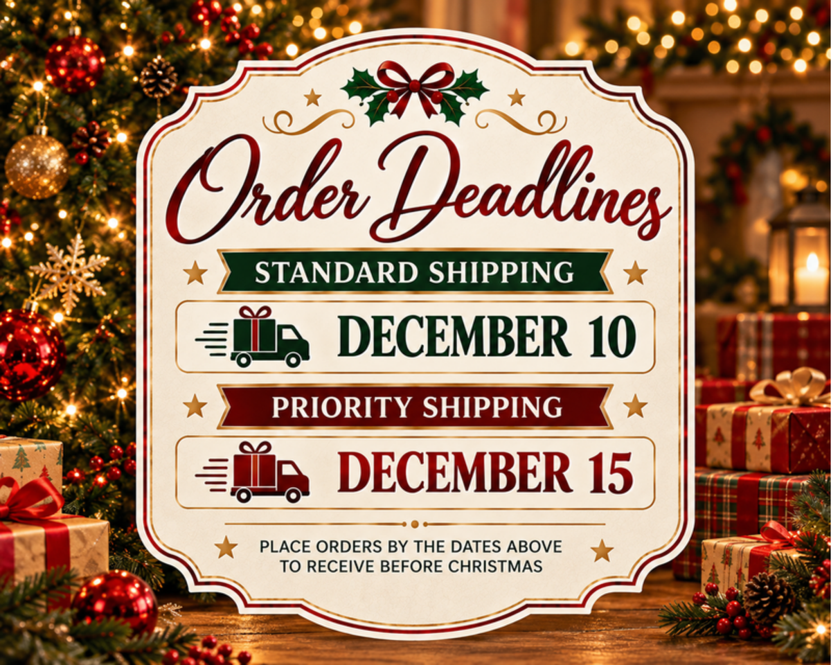 Order deadlines: standard shipping December 10 and priority shipping December 15, with the Jessica pink bows and hearts personalized baby bodysuit design