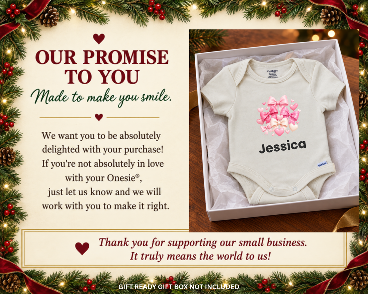 Our promise to you: Jessica personalized baby bodysuit in a gift box