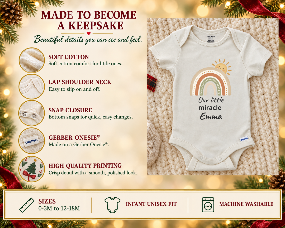 Our Little Miracle boho rainbow personalized baby bodysuit - made to become a keepsake