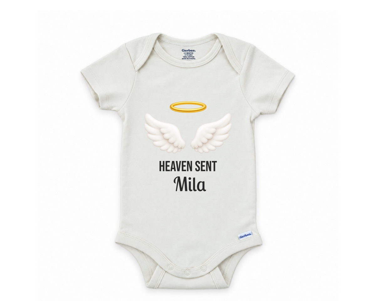 DESIGN E - Heaven Sent angel wings personalized baby bodysuit