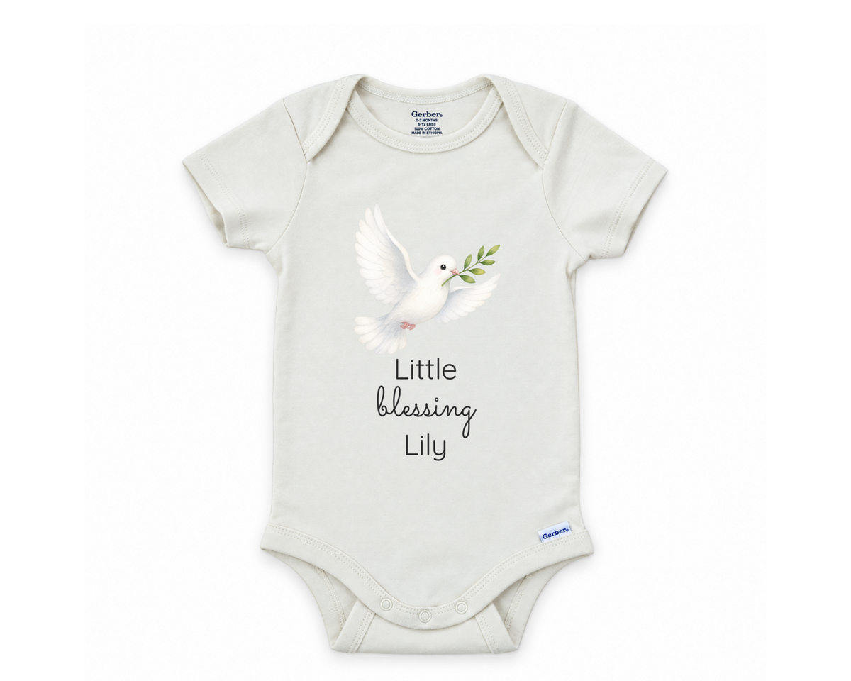 DESIGN F - Little Blessing dove personalized baby bodysuit
