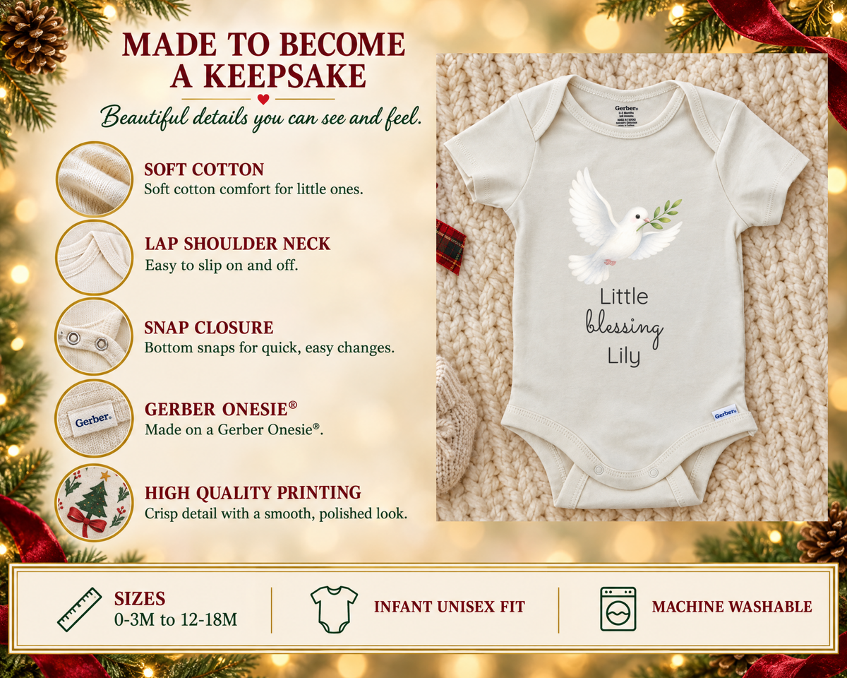 Little Blessing dove personalized baby bodysuit - made to become a keepsake