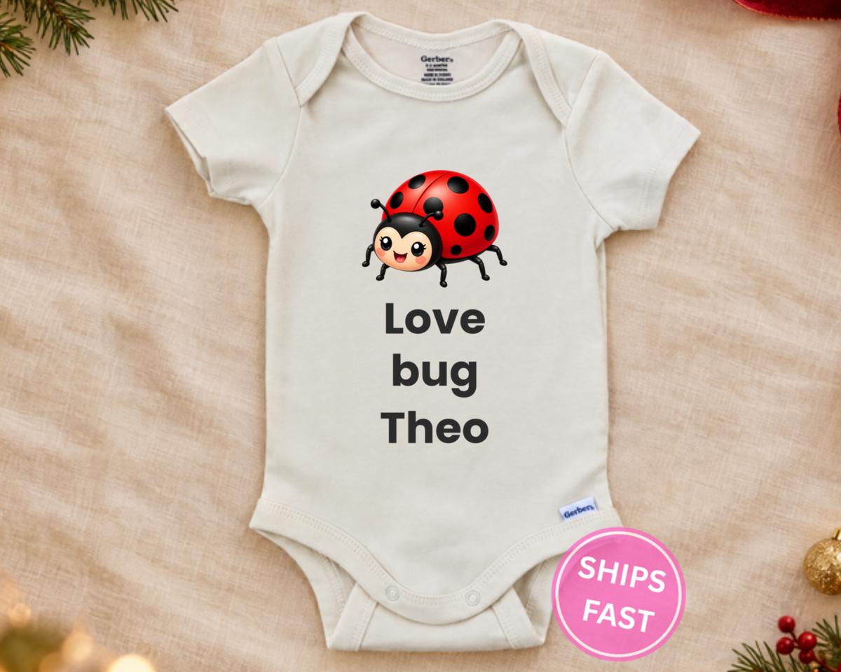 Love Bug cute ladybug personalized baby girl bodysuit