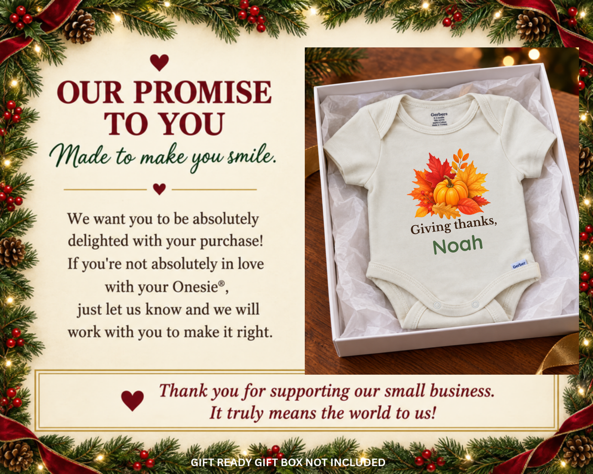 Giving Thanks autumn leaves and pumpkin personalized Thanksgiving baby onesie