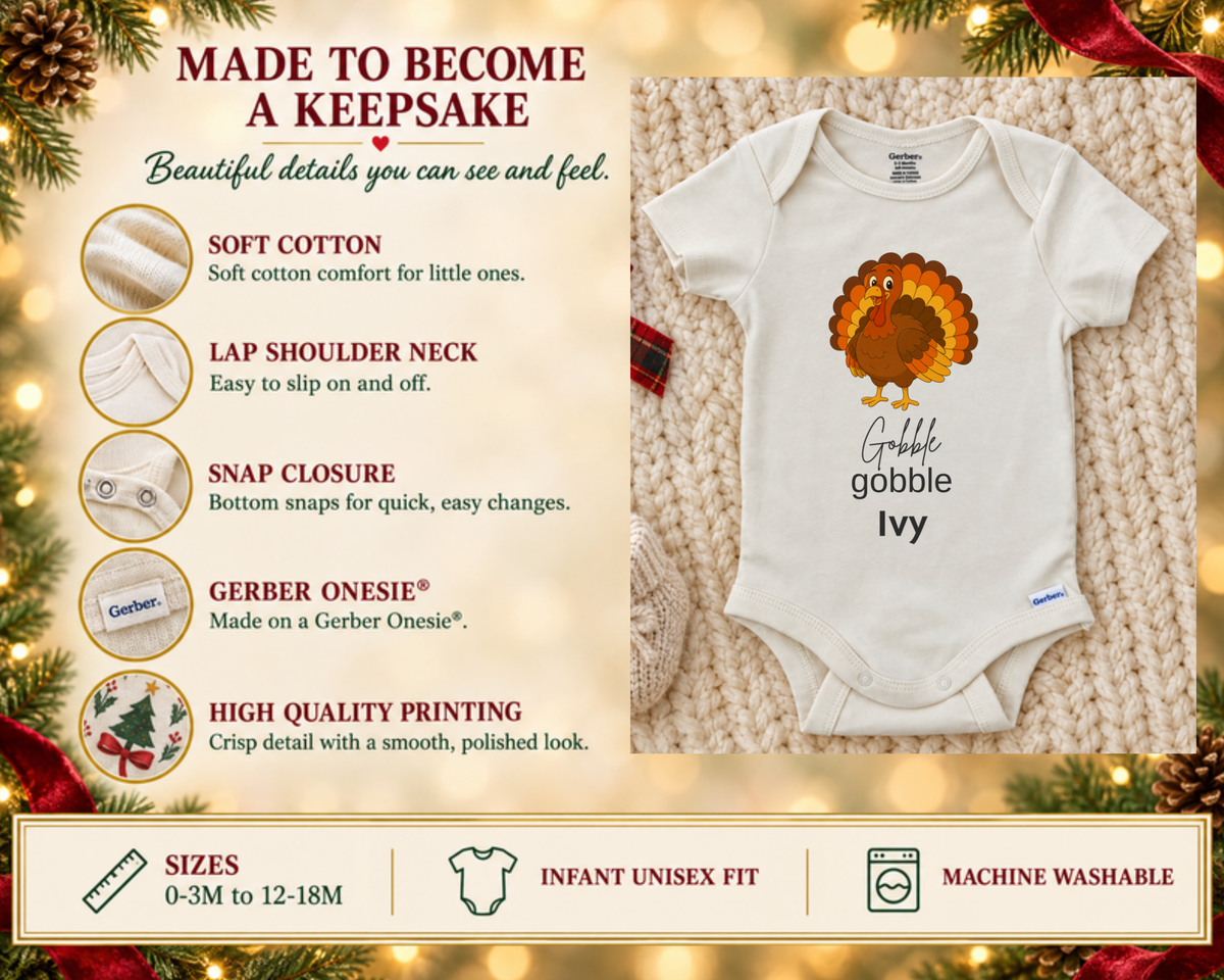 Gobble turkey personalized Thanksgiving baby onesie