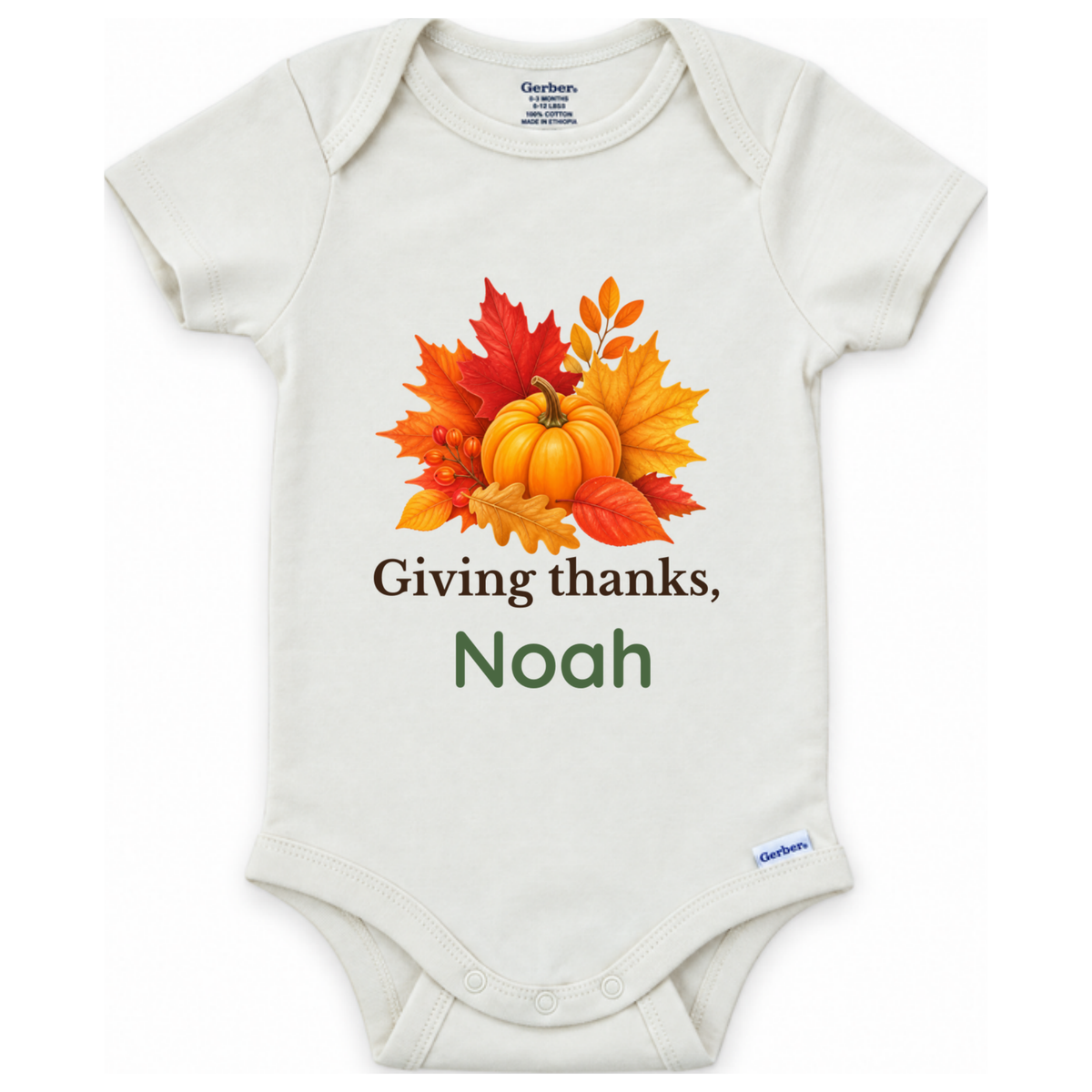 Gravy ladle over mashed potatoes personalized Thanksgiving baby onesie