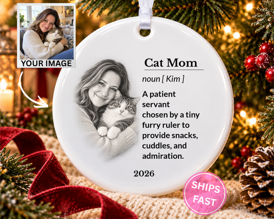 Personalized Cat Lady Ornament, Personalized Pet Ornament, Pet Christmas Ornament, Ceramic Ornament, Personalized Christmas Ornament
