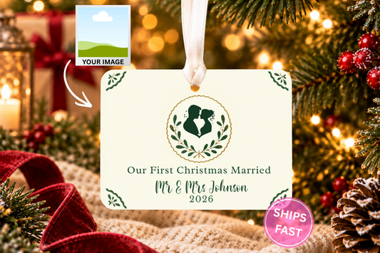 Mr and Mrs Christmas Ornament, First Christmas Married Ornament 2026, Personalized Newlywed Gift, Ceramic Wedding Keepsake