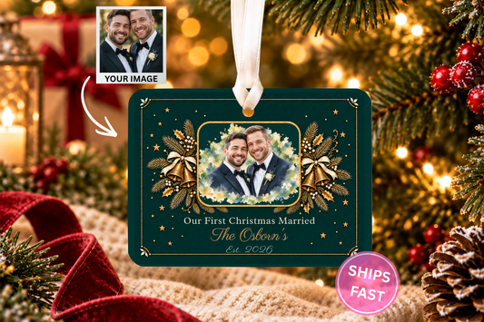 Mr and Mr First Christmas Ornament, Our First Christmas Married 2026, Personalized Gay Wedding Gift, Ceramic Newlywed Keepsake