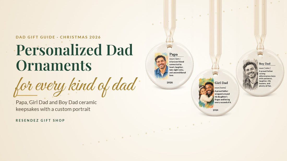 Personalized Papa, Girl Dad and Boy Dad Christmas ornaments from Resendez Gift Shop