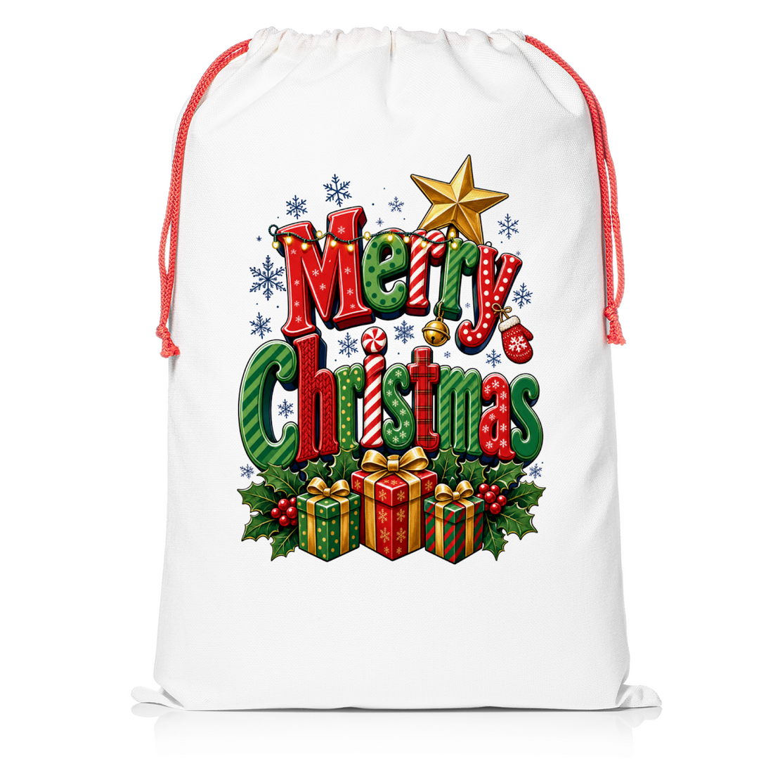 Merry Christmas Typography Santa Sack from Resendez Gift Shop
