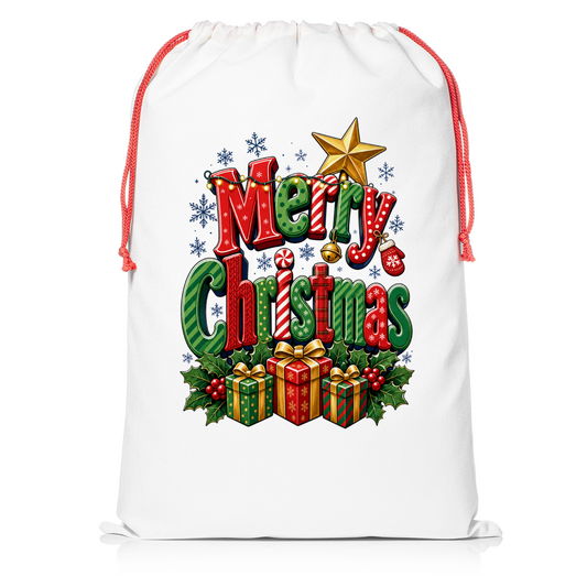 Merry Christmas Typography Santa Sack from Resendez Gift Shop