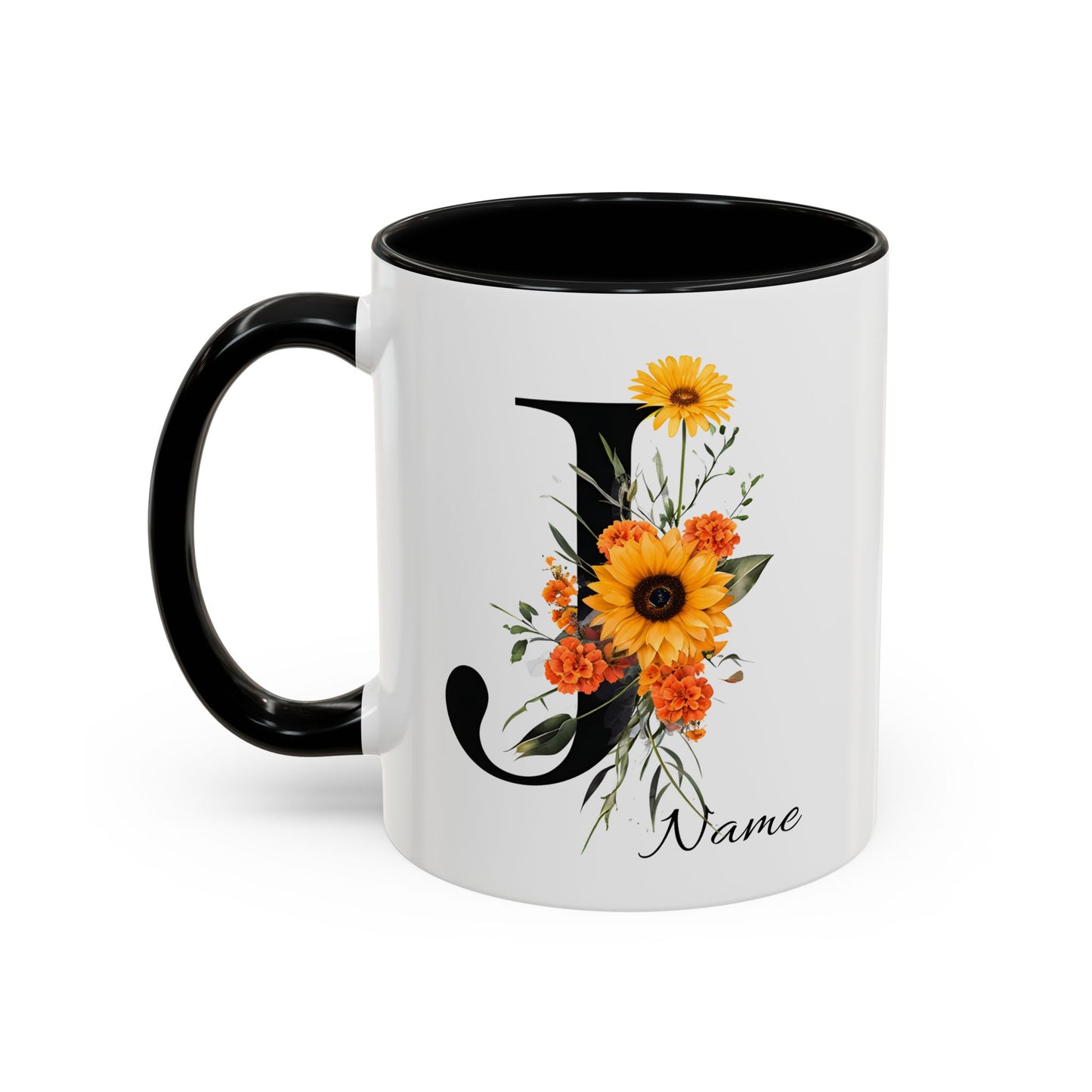 Personalized Floral Monogram - Letter J - Elegant Accent Coffee Mug – Personalized Mothers Day Gift