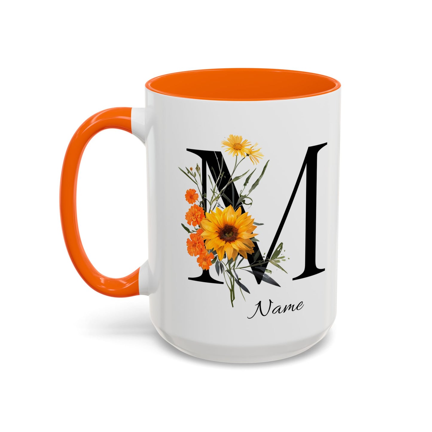 Personalized Floral Monogram - Letter M - Elegant Accent Coffee Mug – Personalized Mothers Day Gift