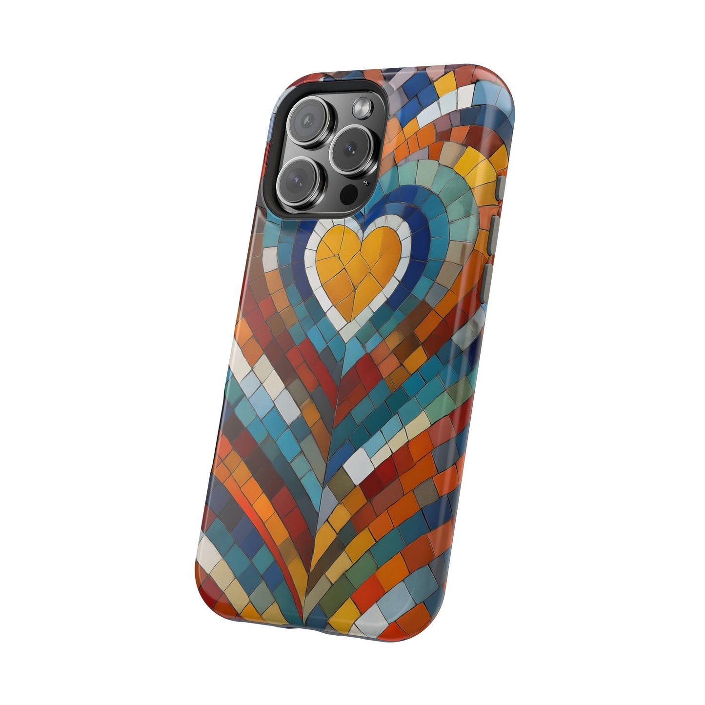 Magnetic Heart Mosaic iPhone Case, Faux Stained Glass, Trendy Phone Cover, Artistic Phone Case, Wireless Charging