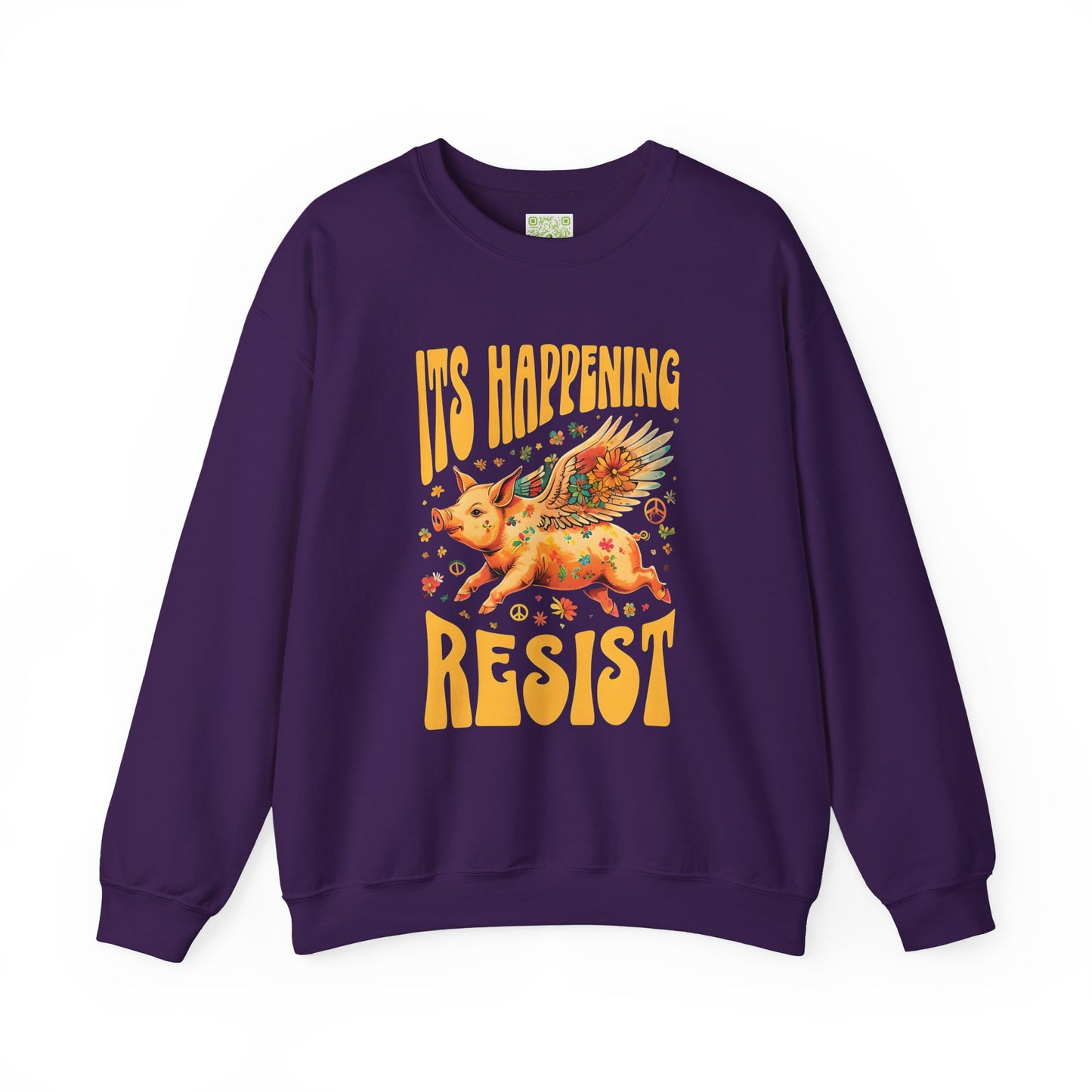 Pigs Fly  "It's Happening, Resist" Statement Crewneck Sweatshirt, Pig Lover Gift, When Pigs Fly Shirt, Flying Pig Sweatshirt