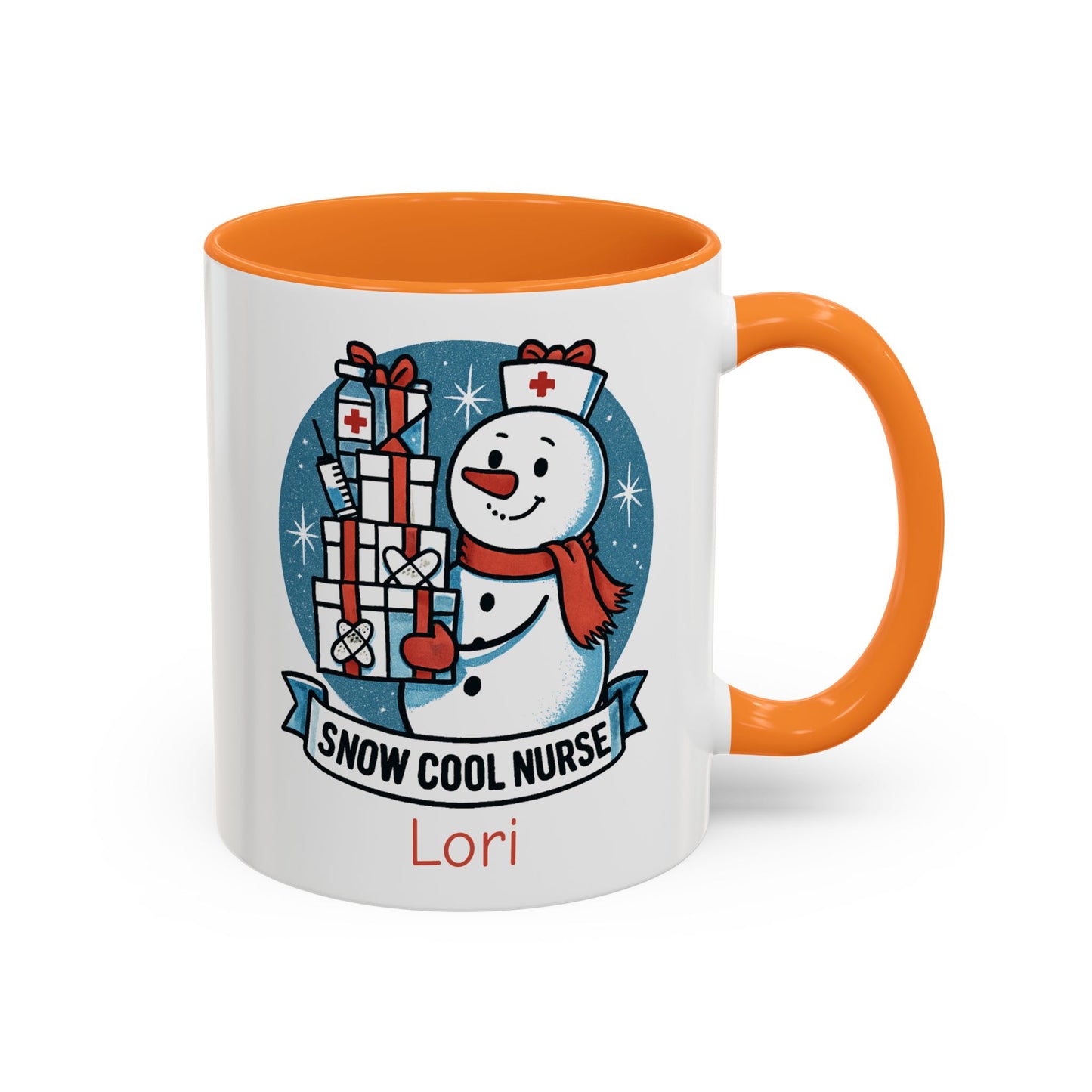 Personalized Snowman Nurse Mugs with festive designs and custom names, perfect holiday gift for nurses.