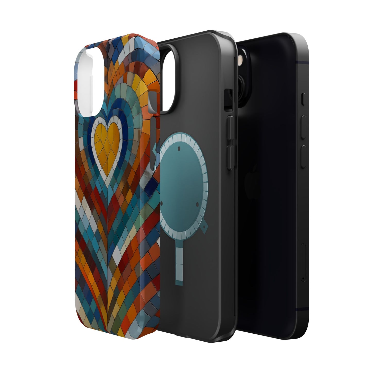 Magnetic Heart Mosaic iPhone Case, Faux Stained Glass, Trendy Phone Cover, Artistic Phone Case, Wireless Charging