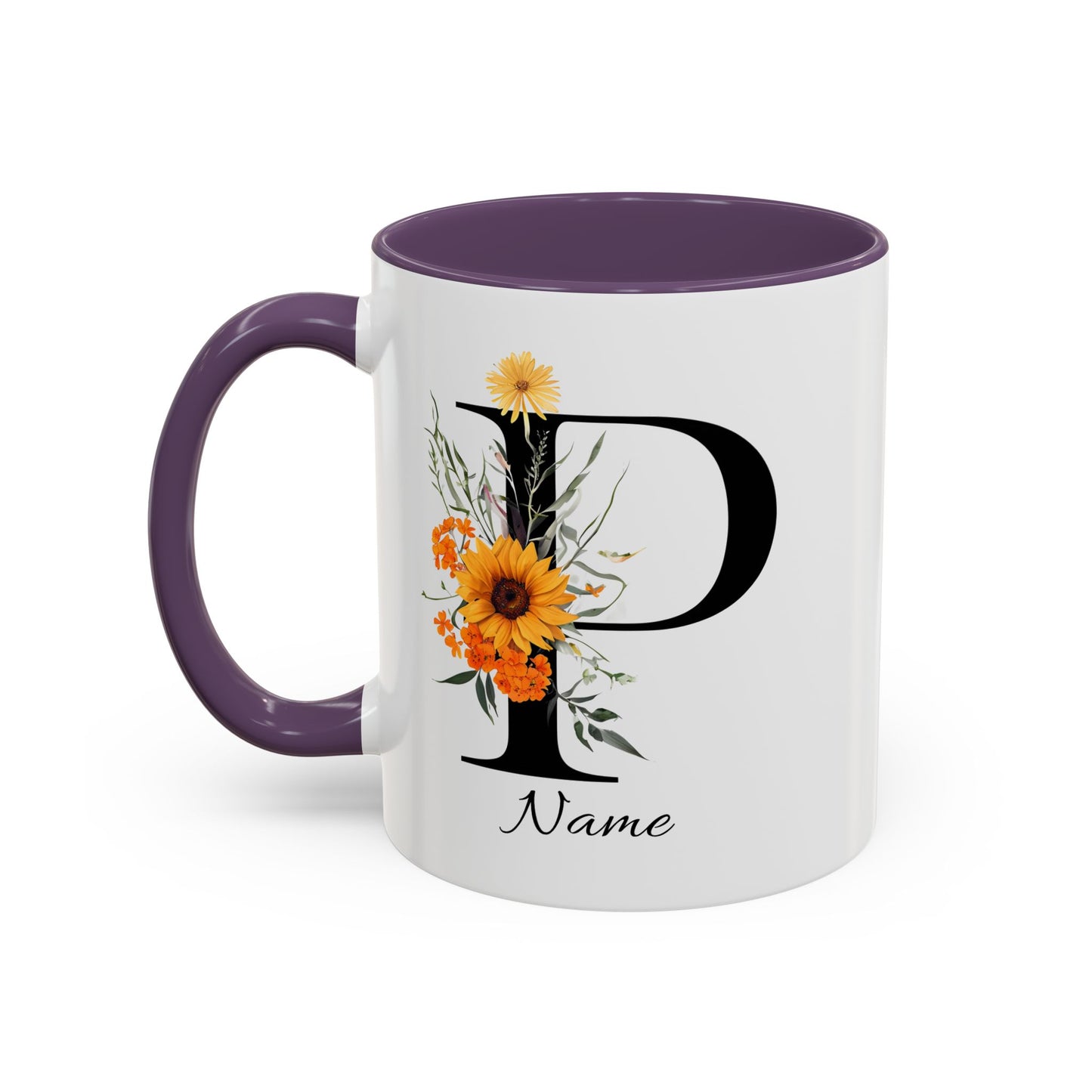 Personalized Floral Monogram - Letter P - Elegant Accent Coffee Mug – Personalized Mothers Day Gift