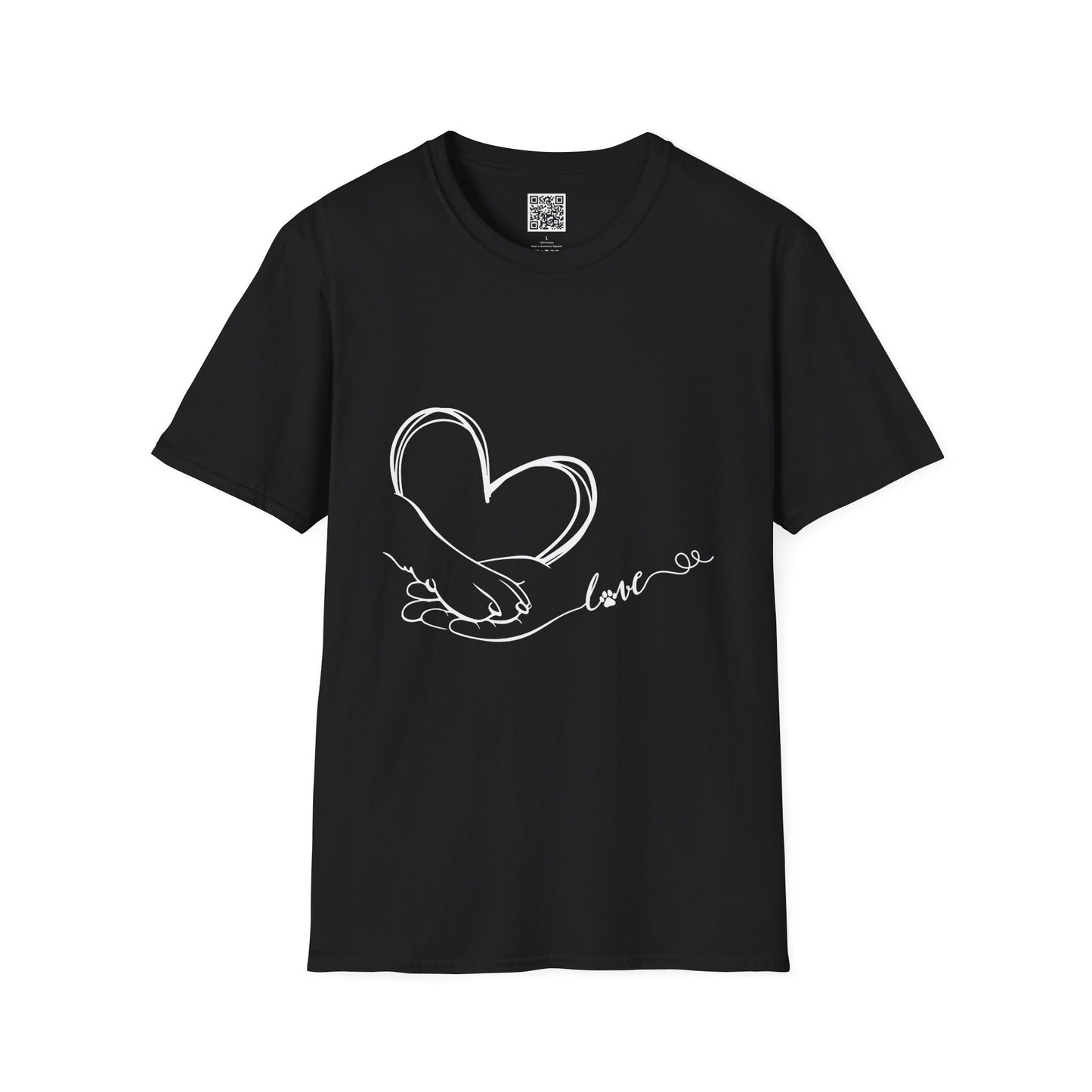 Paw in Hand Love Unisex Softstyle T-Shirt - Hand-Drawn Love Design