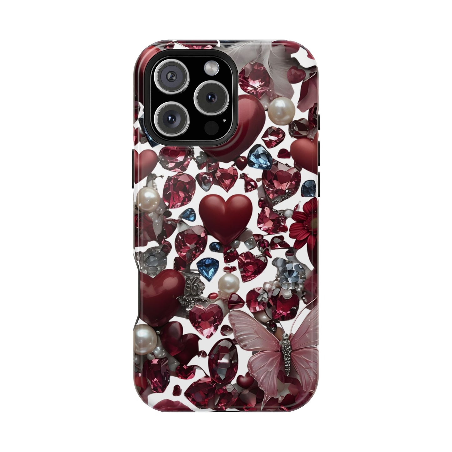 Romantic Floral Hearts Magnetic Tough iPhone Case -  Durable Phone Case for Gifts, Valentine's Day, Birthday, Anniversary, Cute Accessories