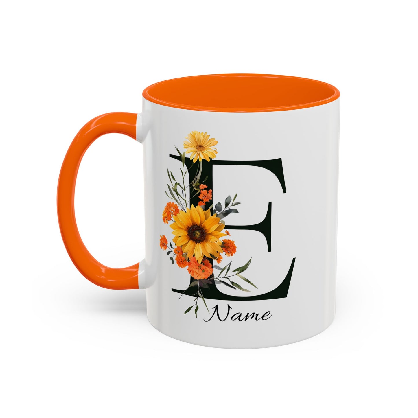 Personalized Floral Monogram Mug, Letter E Mug, Custom Text Mug, Bridesmaid Gift, God Mother Gift, Hangover Kit