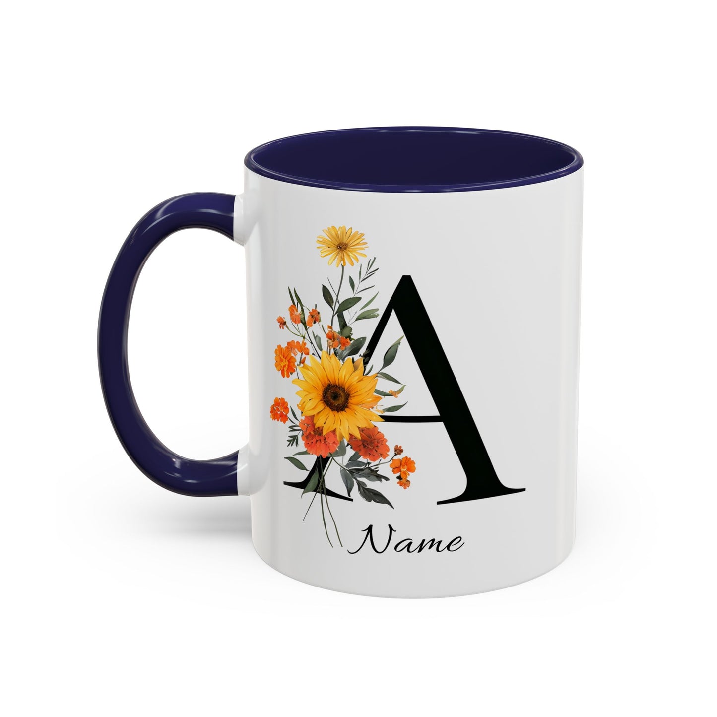Personalized Floral Monogram Mug Letter A, 11oz & 15oz Personalized Mugs, Monogrammed Mug, Godparent Gift, Gifts Under 50