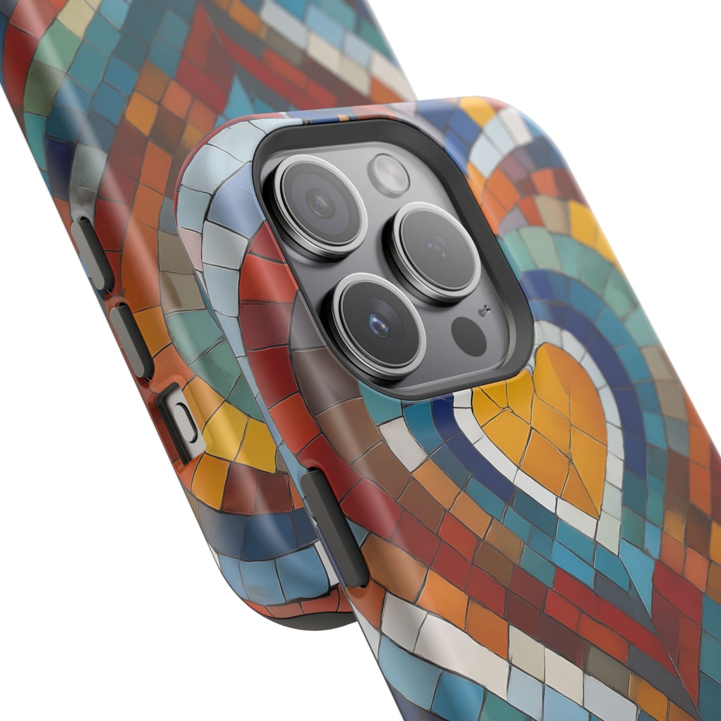 Magnetic Heart Mosaic iPhone Case, Faux Stained Glass, Trendy Phone Cover, Artistic Phone Case, Wireless Charging