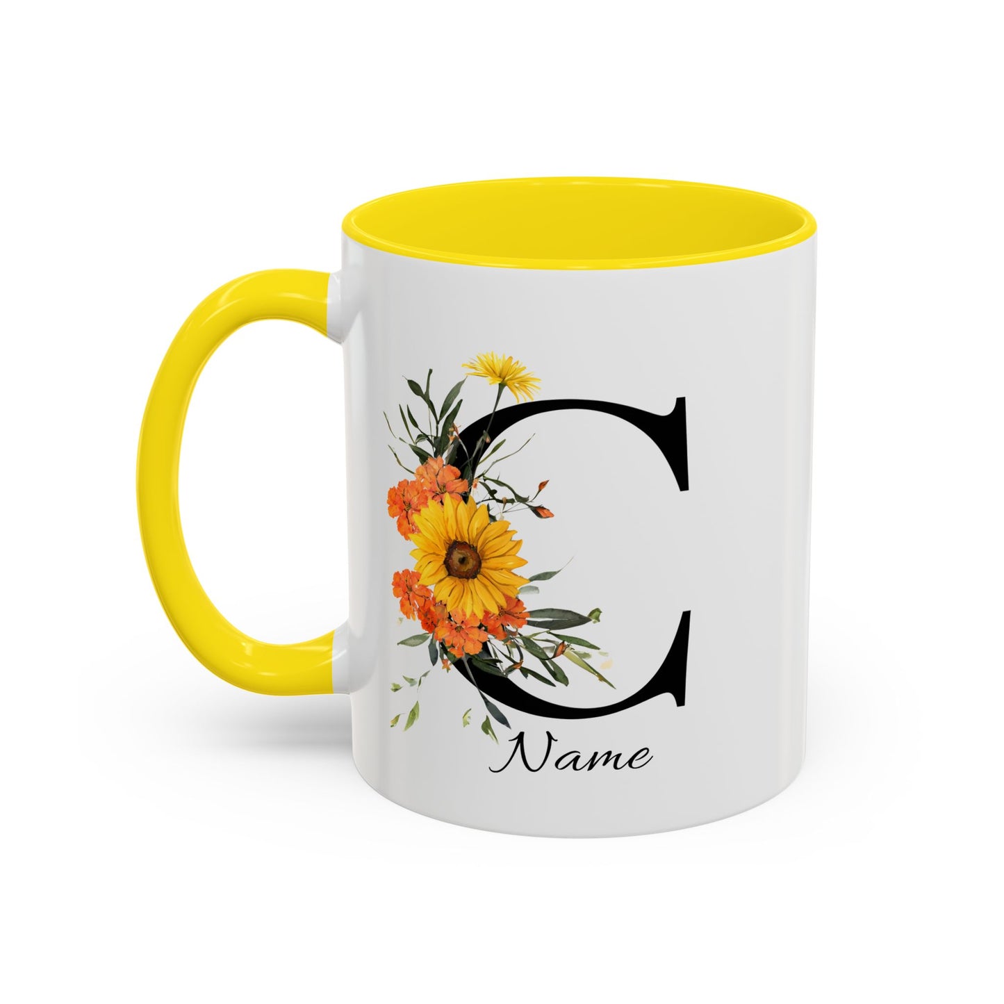 Personalized Floral Monogram Mug, Letter C, Bachelorette Cups, Initial Mug, Bridesmaid Mug, Godmother Gift